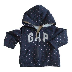 GAP Blue and Pink Sweatshirt with Hood and Zipper SILVER GLITTERY LOGO
